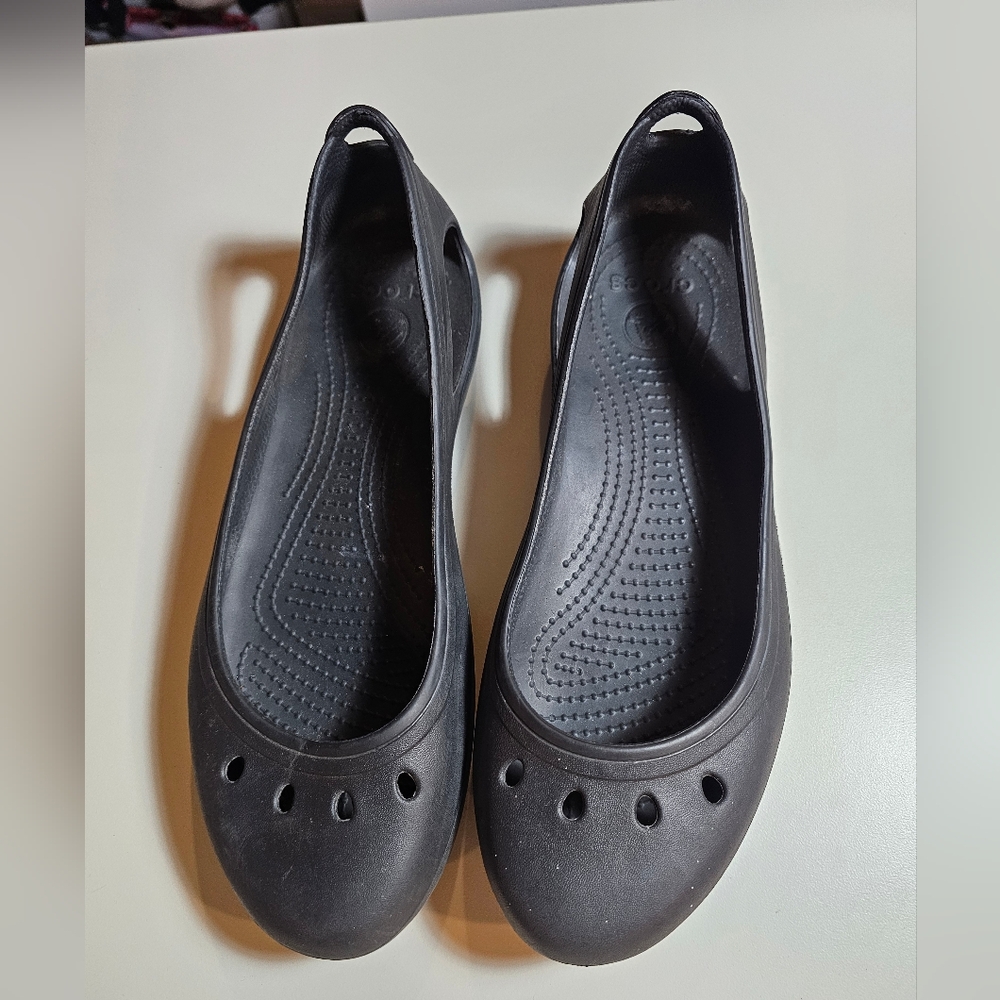 CROCS Black Flats with Molded Comfort and Perforated Design